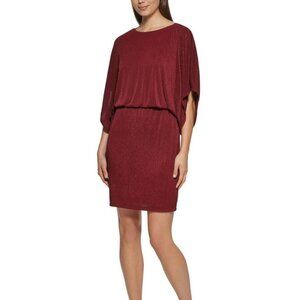 Jessica Howard Glittery Blousen Sheath Dress - Burgundy, Size 14